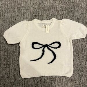 Anthropologie White Sweater with Black Bow